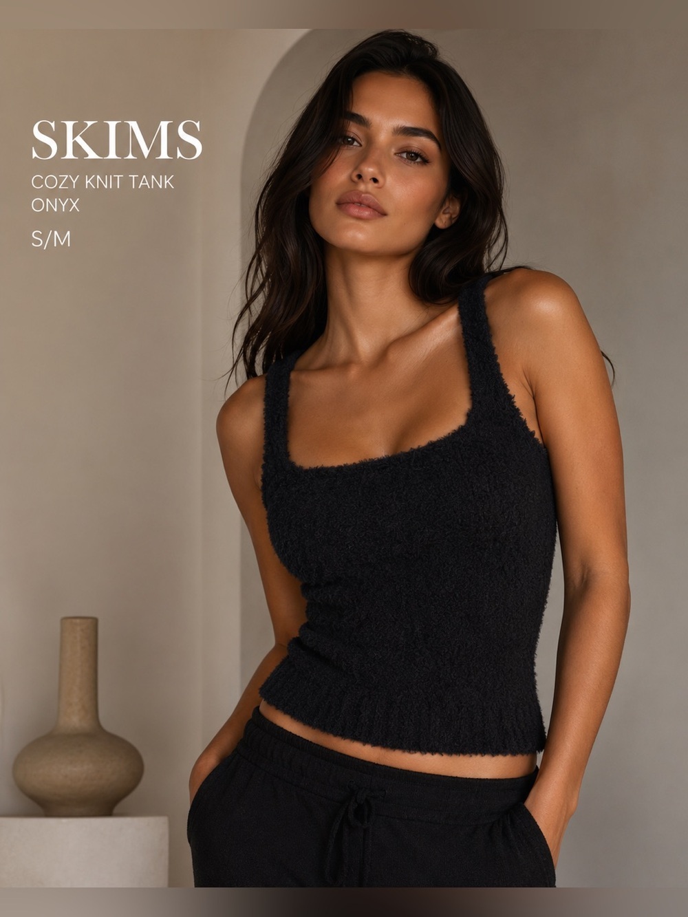 SKIMS Cozy Knit Tank Onyx Black Top S/M